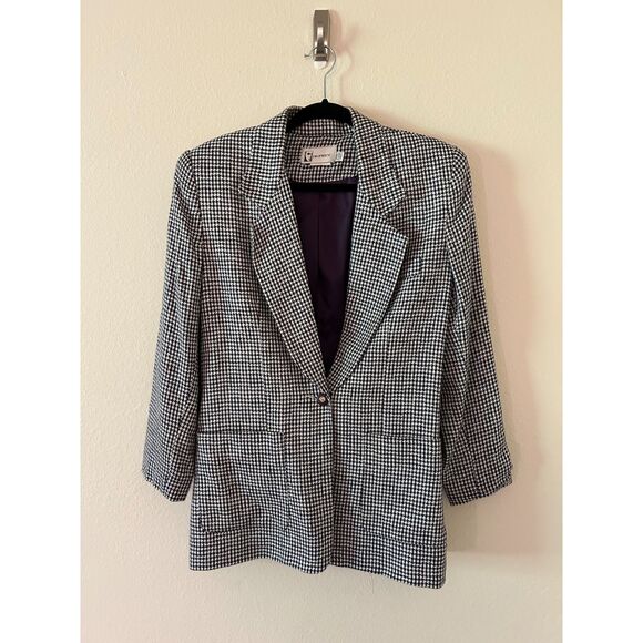 Vintage Prophecy Houndstooth One Button Blazer Jacket Women's 8‎ - Picture 1 of 8